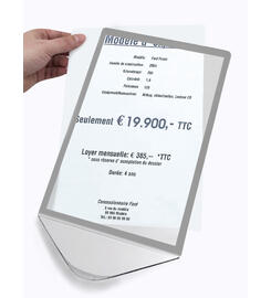  Prsentoir tarif DIN A4 - format portrait, avec cadre argent   insertion - en polycarbonate      