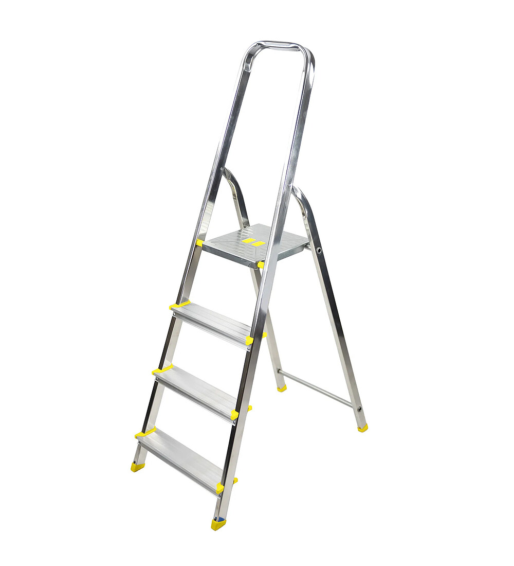 Escabeau pliant L en aluminium&nbsp; (4 marches) - Certifi� T�V, charge maximale 150 kg