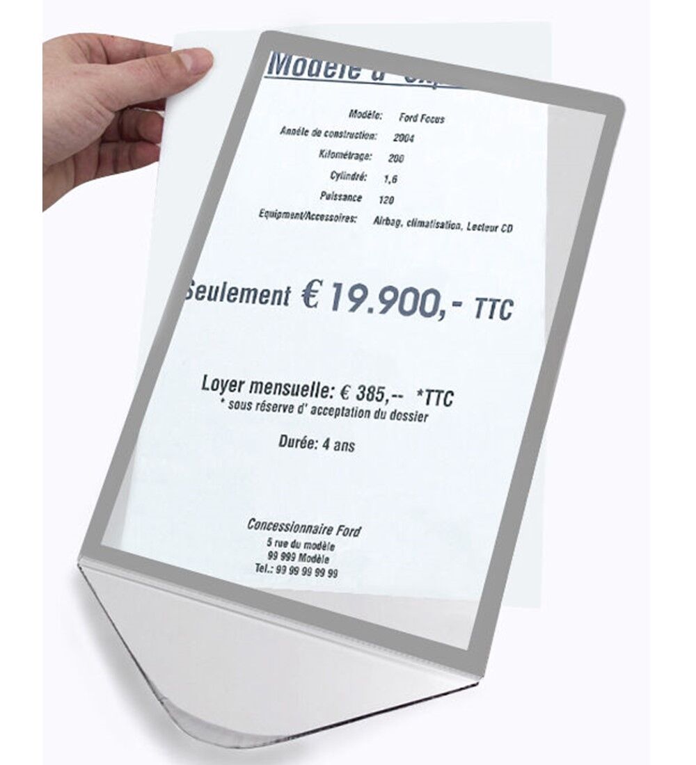  Prsentoir tarif DIN A4 - format portrait, avec cadre argent   insertion - en polycarbonate       Image 2