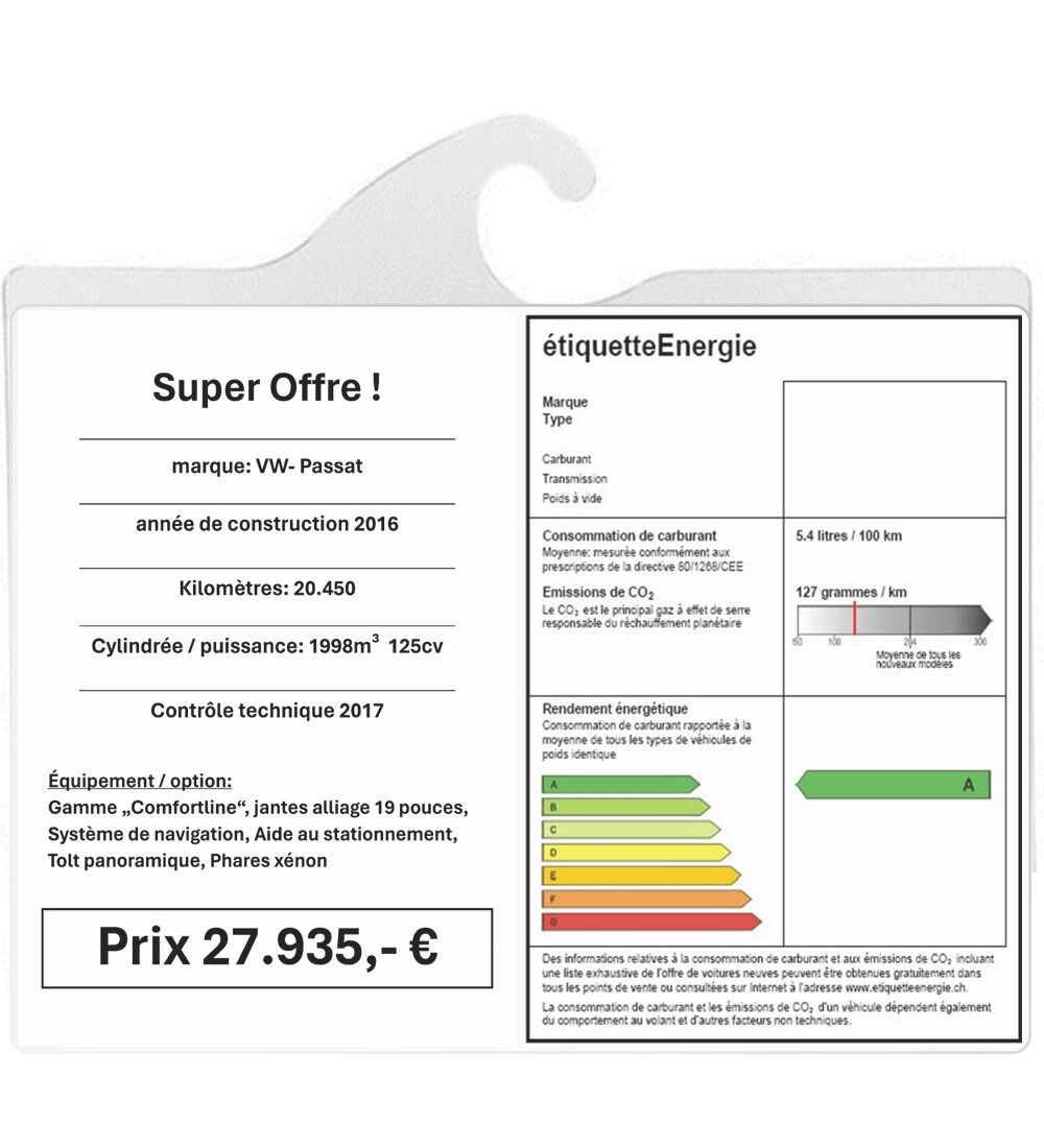 Prsentoir tarif BIG Clip DIN A3 format paysage avec crochet - Polycarbonate