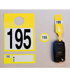 Kit de porte-clés 4 éléments:  Porte-clés, étiquette rétroviseur, étiquette de n° de commande, étiquette client