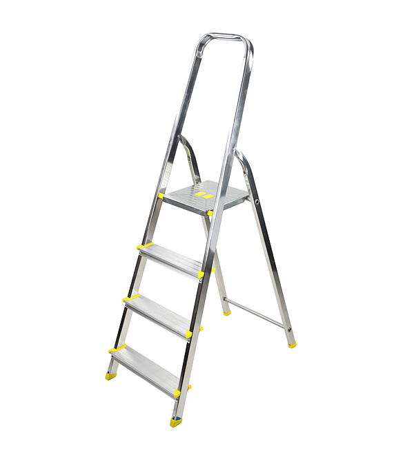 Escabeau pliant L en aluminium&nbsp; (4 marches) - Certifi� T�V, charge maximale 150 kg