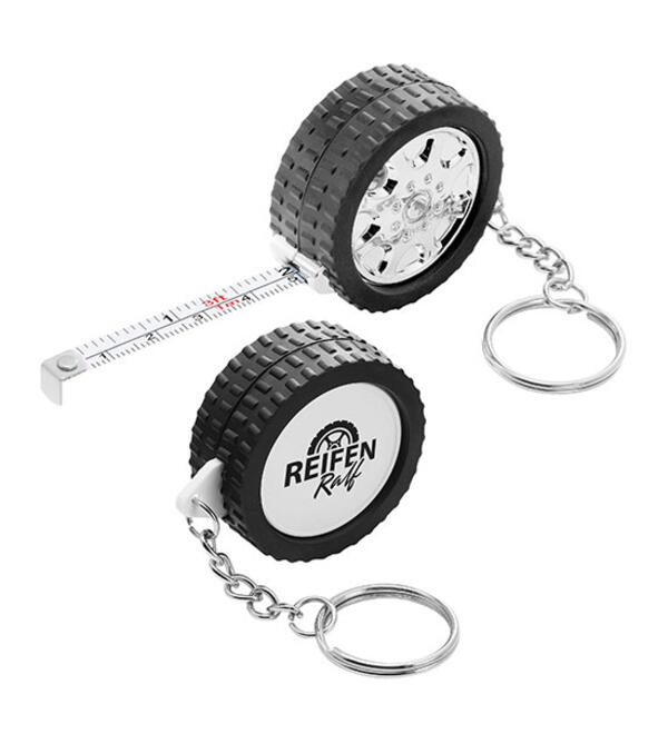 Porte clé en forme de pneu avec mètre ruban et personnalisation publicitaire
